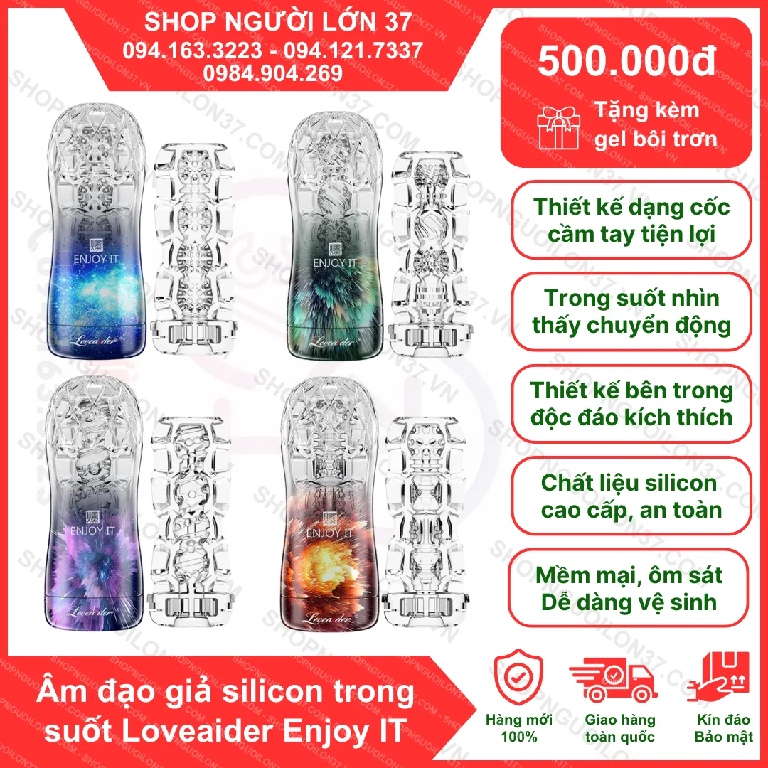 Âm đạo giả silicon trong suốt Loveaider Enjoy IT