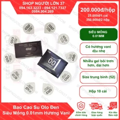 Bao Cao Su Olo Đen Siêu Mỏng 0.01mm Hương Vani