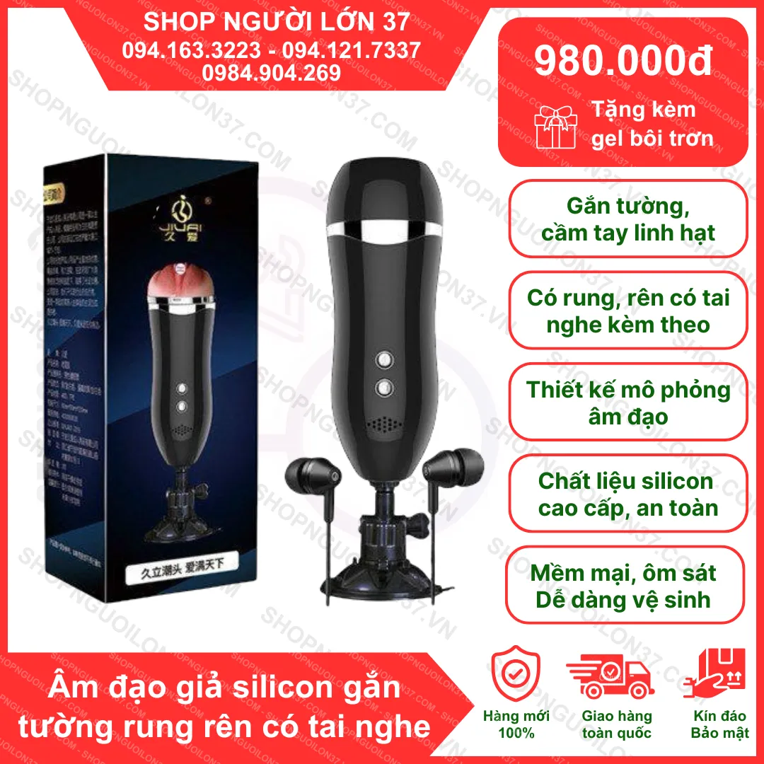 Âm đạo giả silicon gắn tường rung rên có tai nghe