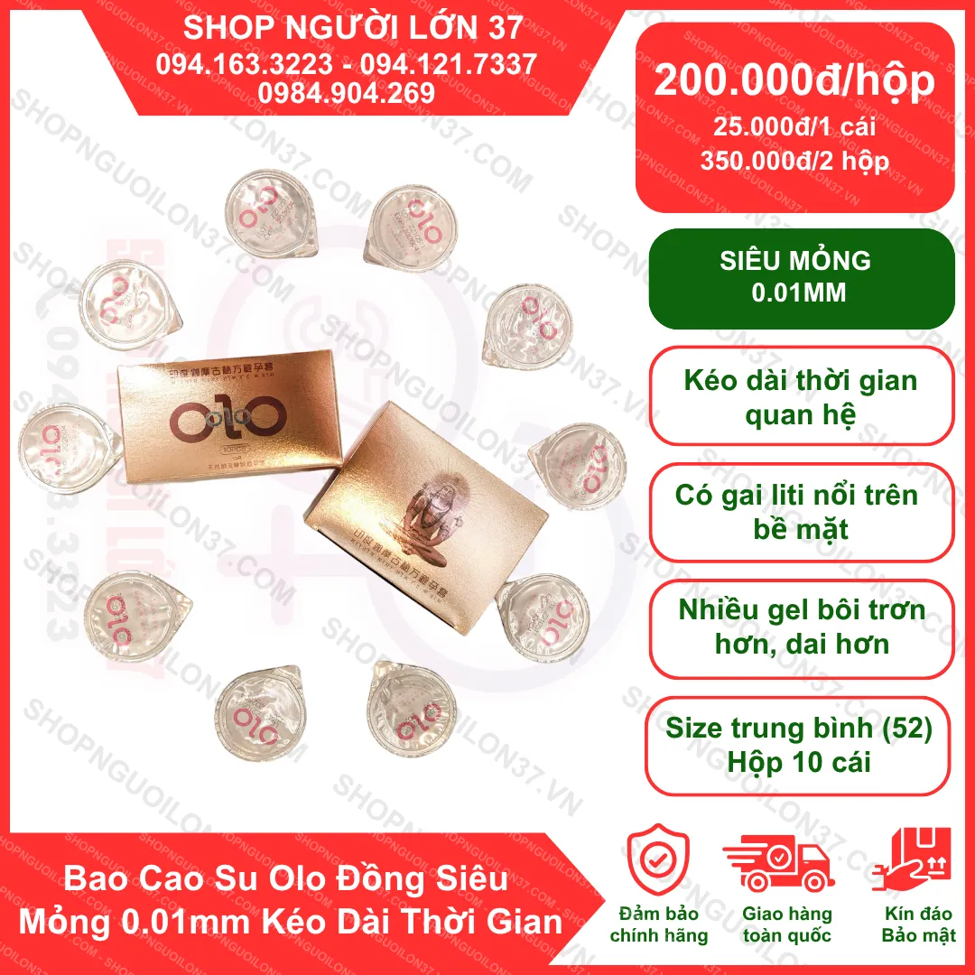 Bao Cao Su Olo Đồng Siêu Mỏng 0.01mm Kéo Dài Thời Gian