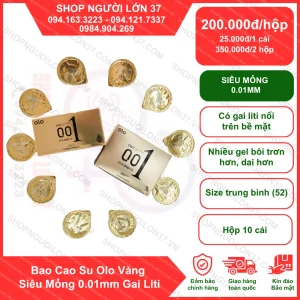 Bao Cao Su Olo Vàng Siêu Mỏng 0.01mm Gai Liti