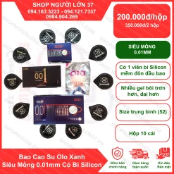 Bao Cao Su Olo Xanh Siêu Mỏng 0.01mm Có Bi Silicon
