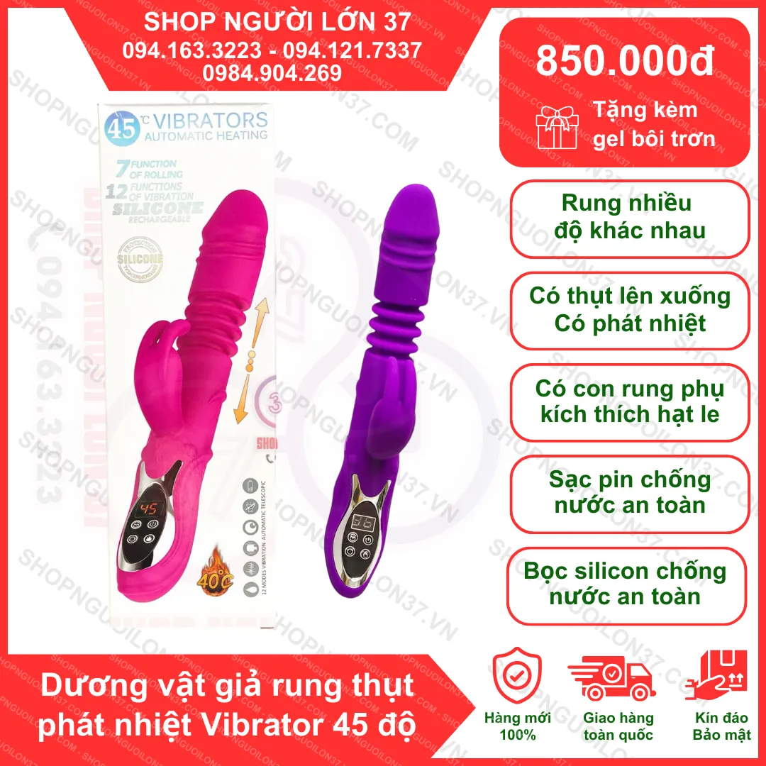 Dương vật giả rung thụt phát nhiệt Vibrator 45 độ