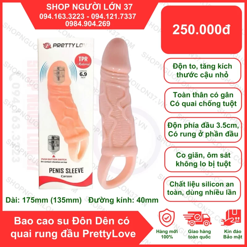 Bao cao su đôn dên Pretty Love có quai rung đầu silicon cao cấp