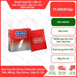 Bao Cao Su Durex Fetherlite Ultima Siêu Mỏng, Zize 52mm, Hộp 3 Cái