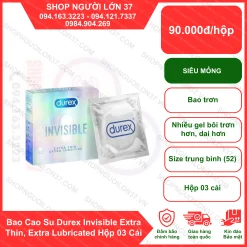 Bao Cao Su Durex Invisible Extra Thin, Extra Lubricated Hộp 3 Cái