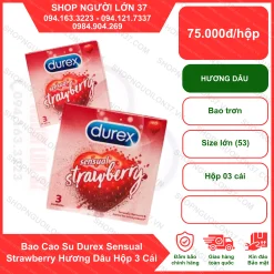Bao Cao Su Durex Sensual Strawberry Hương Dâu Hộp 3 Cái