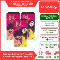 Bao Cao Su Feel 4in1 Kéo Dài Thời Gian Hương Dâu Hộp 12 Cái
