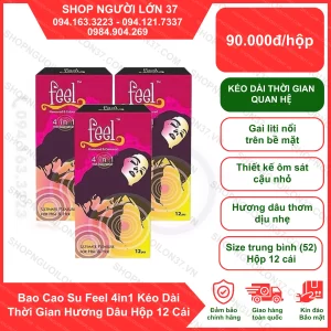 Bao Cao Su Feel 4in1 Kéo Dài Thời Gian Hương Dâu Hộp 12 Cái