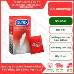 Bao Cao Su Durex Fetherlite Ultima Siêu Mỏng, Zize 52mm, Hộp 12 Cái