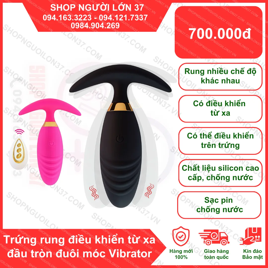 Trứng rung điều khiển từ xa đầu tròn đuôi móc Vibrator