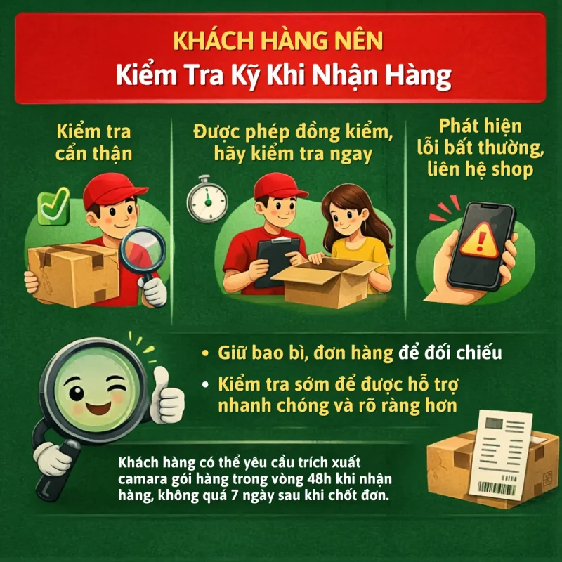 Khách hàng nên kiểm tra kỹ khi nhận hàng