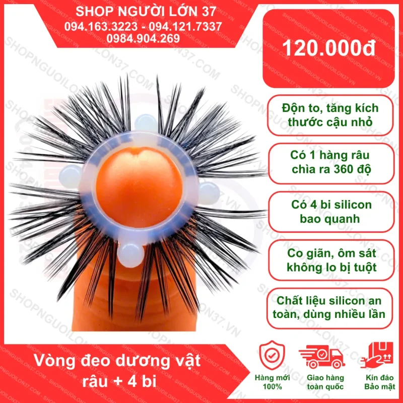 Vòng đeo dương vật râu + 4 bi