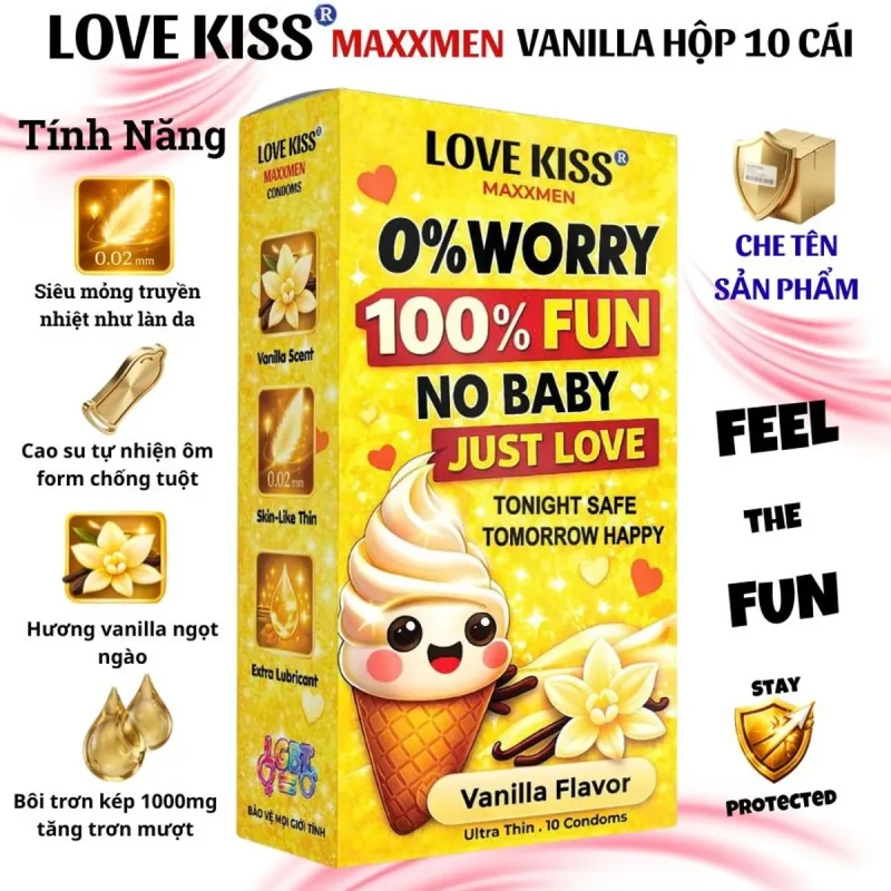 Bao Cao Su Love Kiss Maxxmen Vanilla siêu mỏng 0.02mm chính hãng