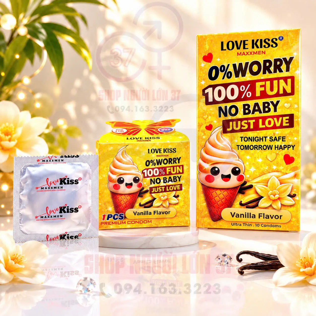 Bao Cao Su MAXXMEN hương Vanilla Hương vanilla ngọt ngào giúp tăng sự hấp dẫn khi sử dụng