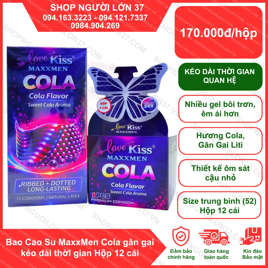 Bao Cao Su MaxxMen Cola gân gai kéo dài thời gian Hộp 12 cái Bao Cao Su Maxxmen Cola Gân Gai Kéo Dài Thời Gian Chính Hãng