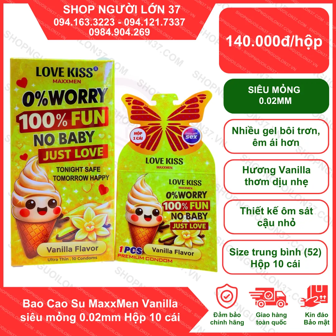 Bao Cao Su MaxxMen Vanilla siêu mỏng 0.02mm Hộp 10 cái Bao Cao Su MaxxMen Vanilla siêu mỏng 0.02mm Hộp 10 cái