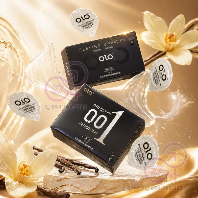 Bao cao su olo siêu mỏng 0.01mm đen hương vani