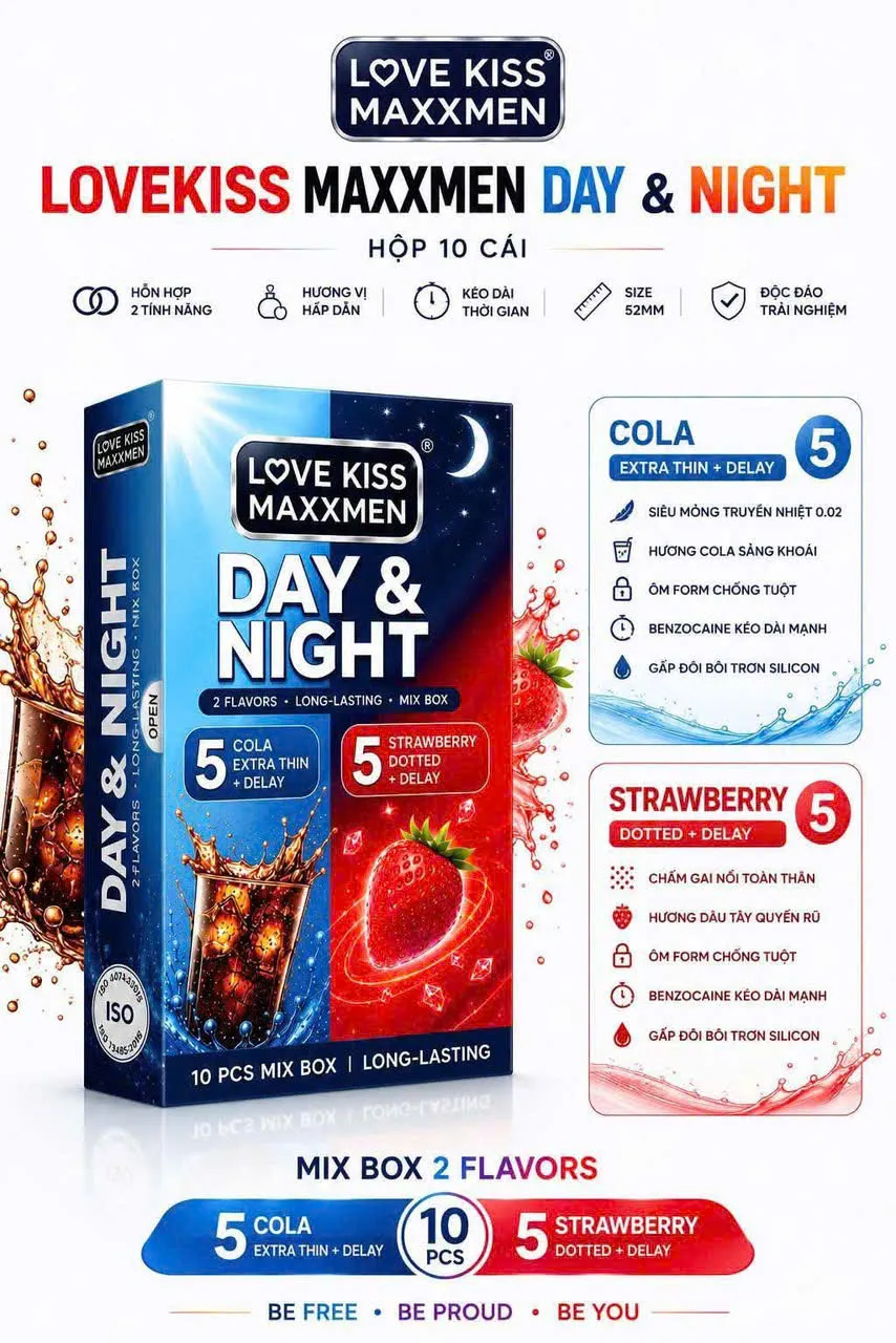 Bao Cao Su MaxxMen Day & Night Hương Dâu và Cola Hộp 10 Cái
