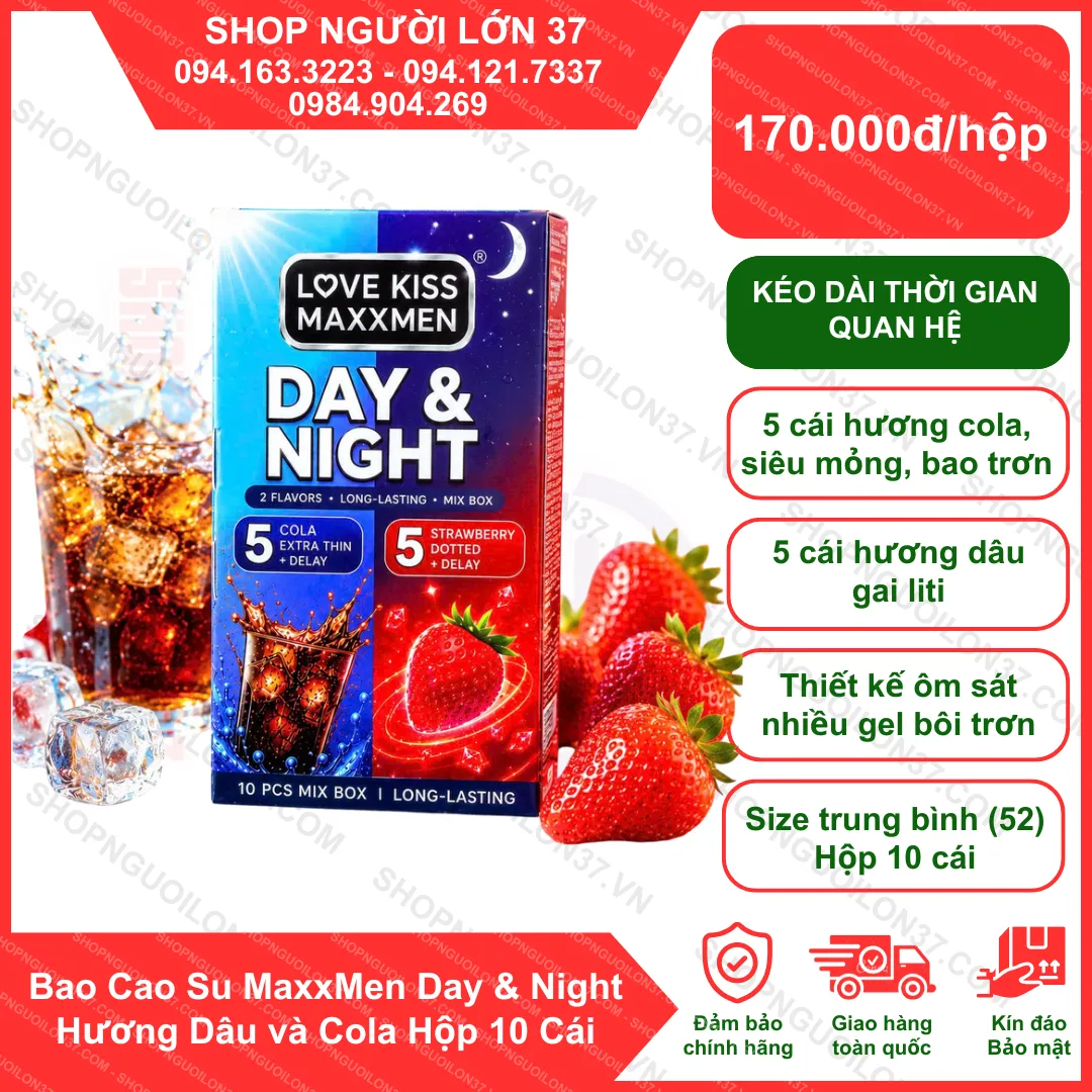 Bao Cao Su MaxxMen Day & Night Hương Dâu và Cola Hộp 10 Cái Bao Cao Su MaxxMen Day & Night Hương Dâu và Cola Hộp 10 Cái