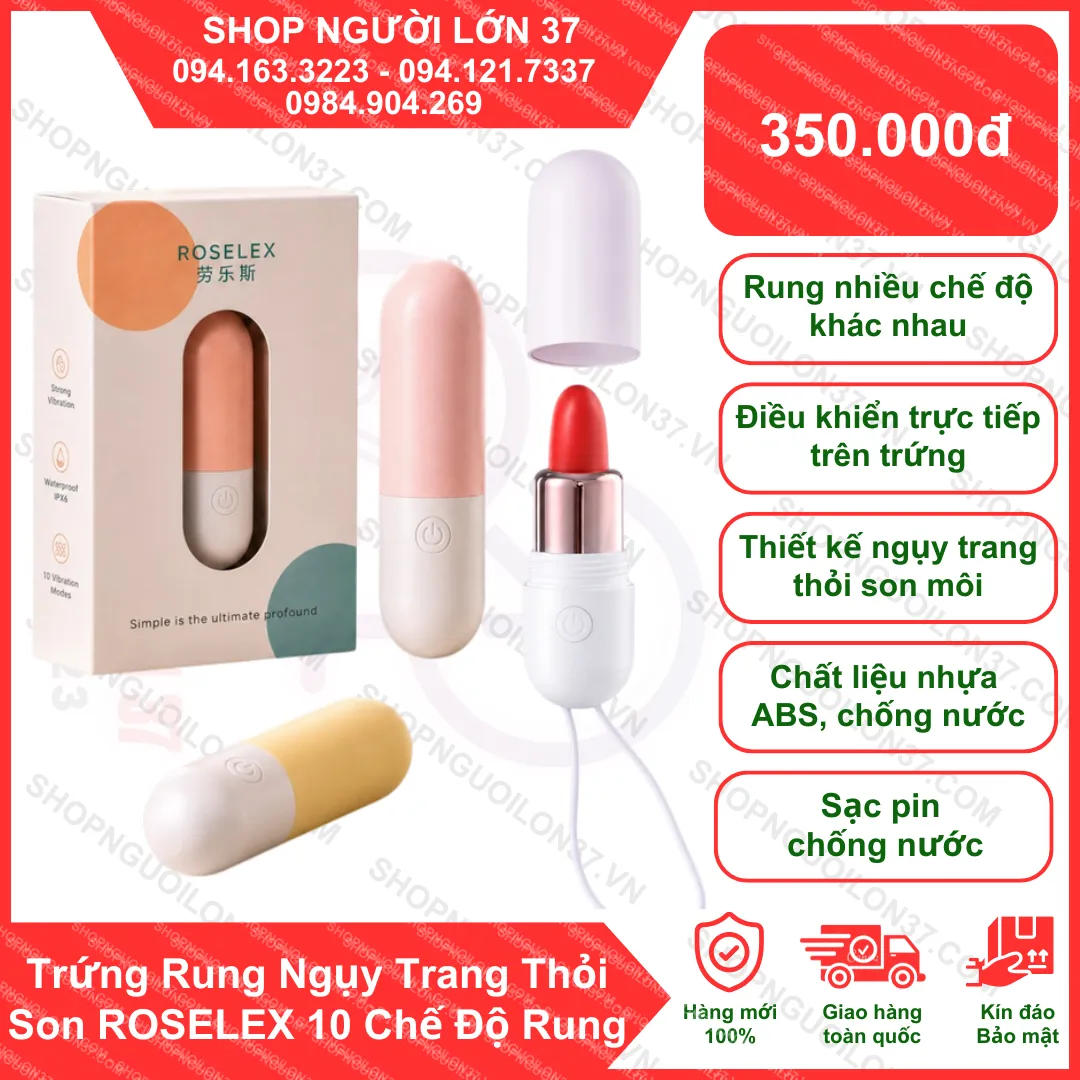 Trứng Rung Ngụy Trang Thỏi Son ROSELEX 10 Chế Độ Rung Trứng Rung Ngụy Trang Thỏi Son ROSELEX 10 Chế Độ Rung