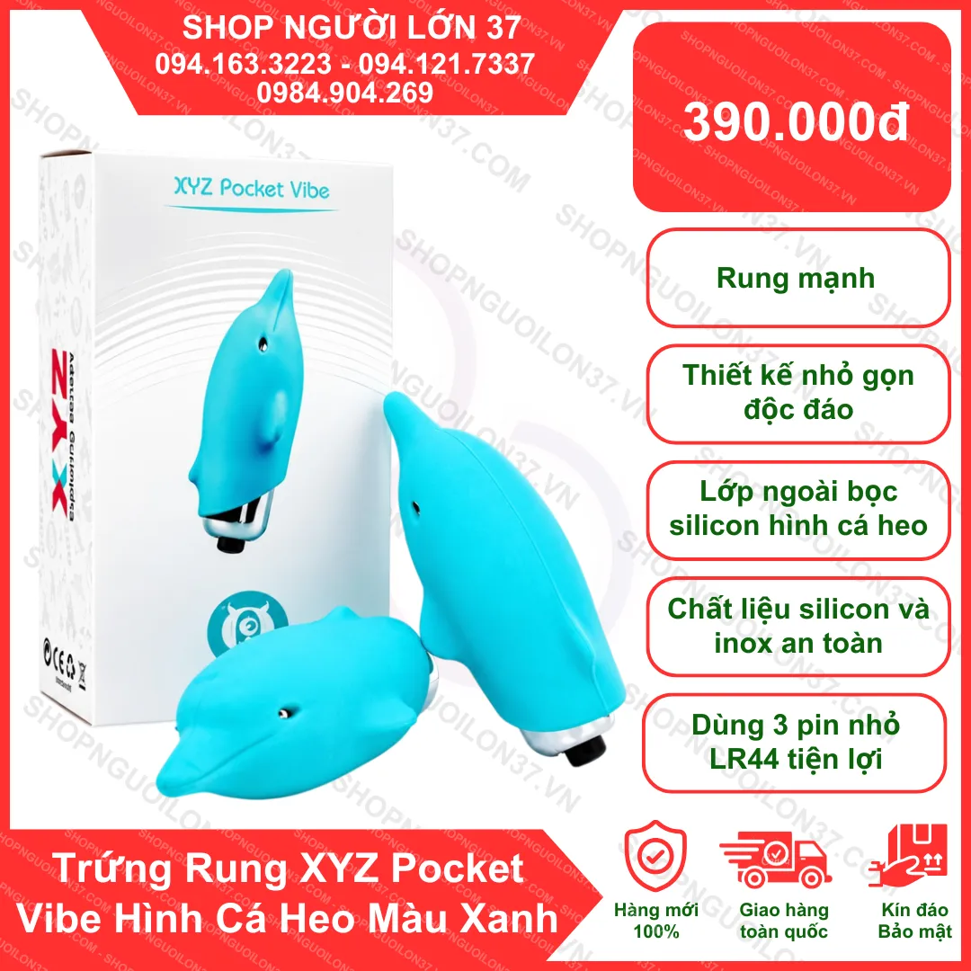 Trứng Rung XYZ Pocket Vibe Hình Cá Heo Màu Xanh Trứng Rung XYZ Pocket Vibe Hình Cá Heo Màu Xanh