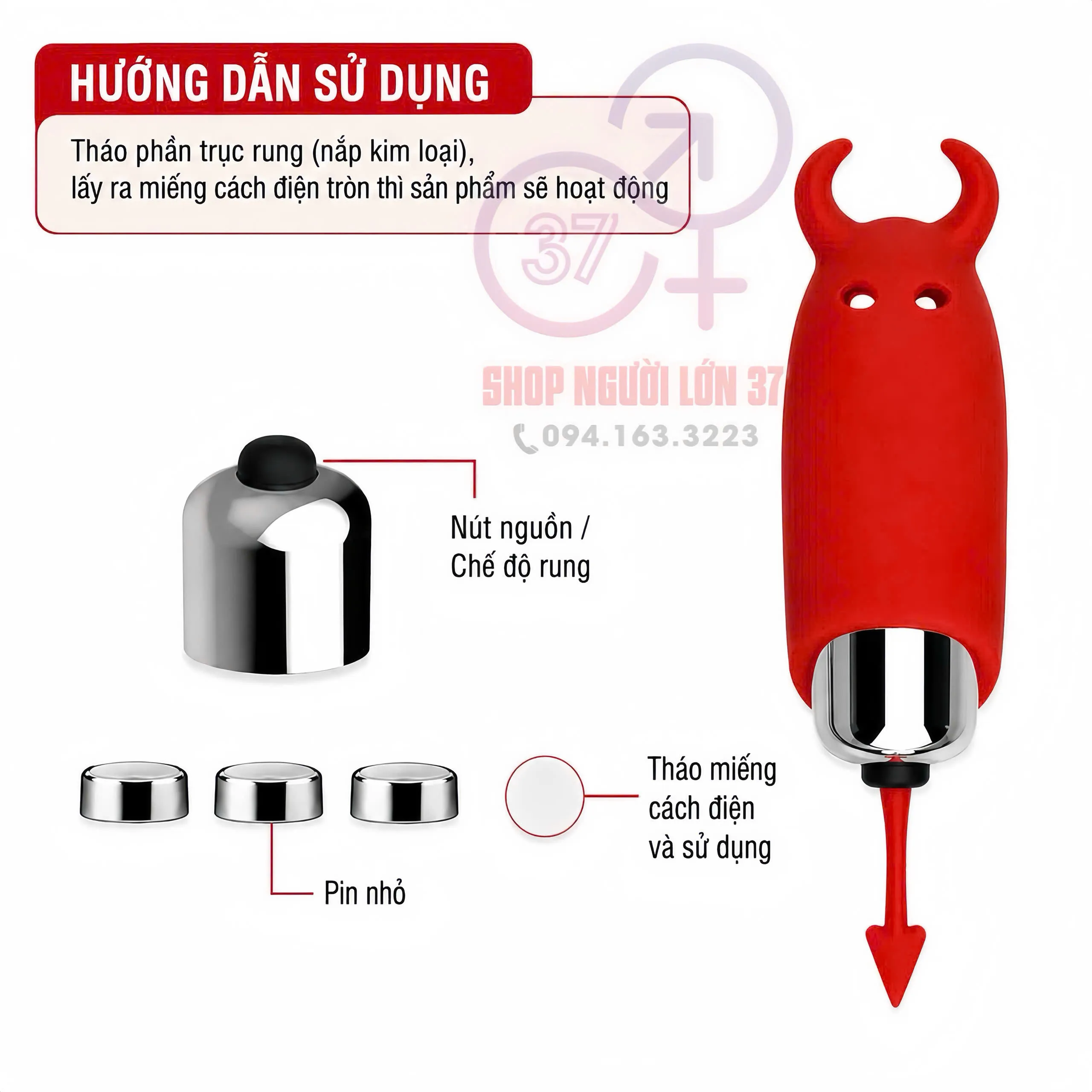 Trứng Rung XYZ Pocket Vibe Hình Quỷ Màu Đỏ 2 Trứng Rung XYZ Pocket Vibe Hình Quỷ Màu Đỏ