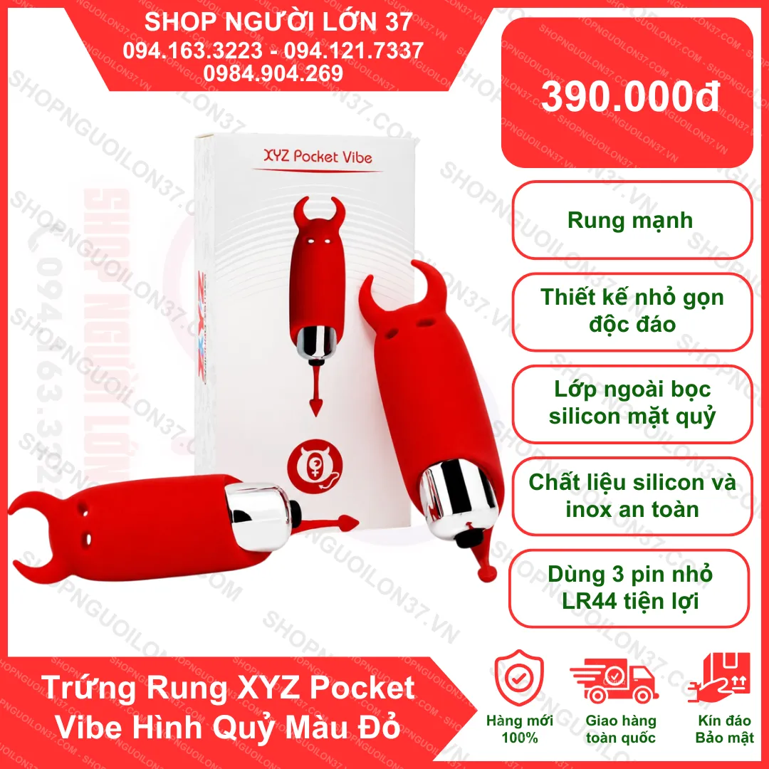 Trứng Rung XYZ Pocket Vibe Hình Quỷ Màu Đỏ Trứng Rung XYZ Pocket Vibe Hình Quỷ Màu Đỏ