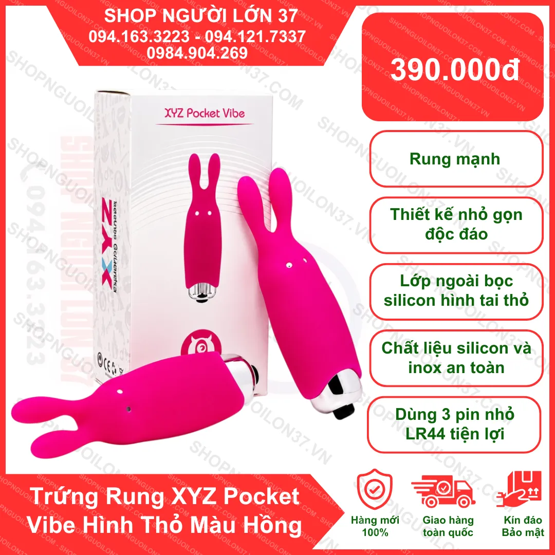 Trứng Rung XYZ Pocket Vibe Hình Thỏ Màu Hồng Sextoy trứng rung, trứng rung, trứng rung ngụy trang, trứng rung tình yêu