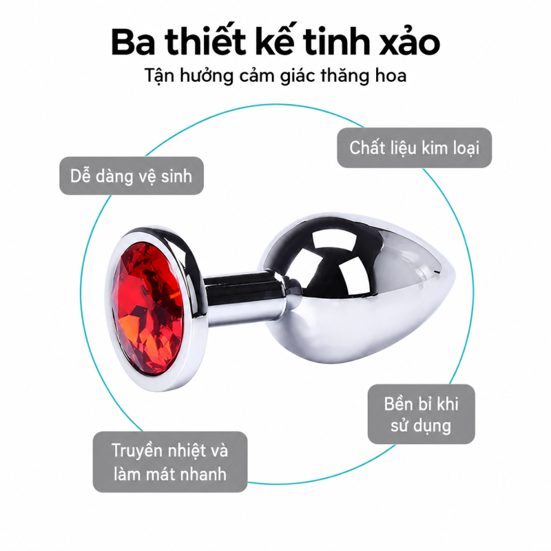 Phích Cắm Hậu Môn Kim Loại Đá Tròn - Size Vừa 1