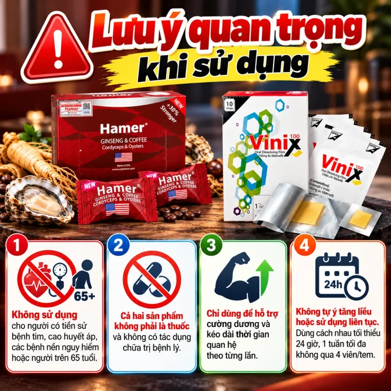 Lưu ý quan trọng khi sử dụng Kẹo sâm Hamer và Tem Vinix